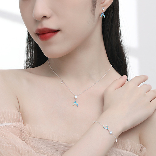 Jin Hongyu 925 sterling silver mermaid tail moonstone bracelet ins ocean style bracelet original small fresh hand jewelry
