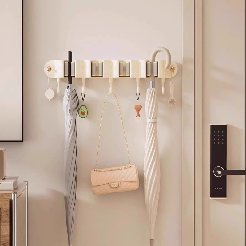 モップ壁挂けクリップトイレ多机能置物挂け棚バスルームドア后ろスナップ式ほうきホルダーモップラック|undefined