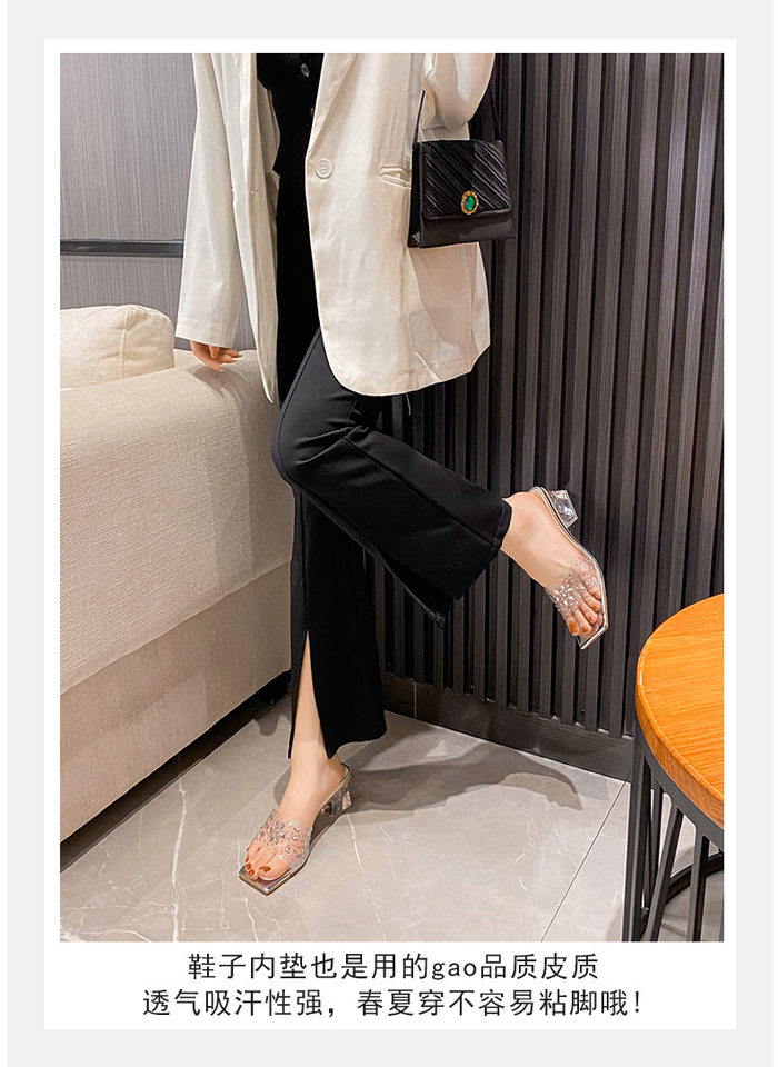 Dép sandal nữ quai ngang mũi vuông đính pha lê, đế dày gót vừa 3–5 cm — Màu bạc, Màu hồng nude, Màu mơ Nude chi tiết 18