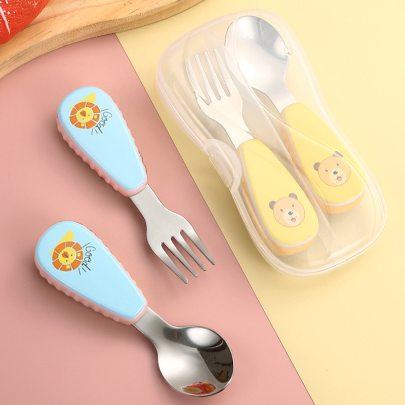 Stainless steel Children's tableware cartoon baby cute portable food supplement spoon fork spoon spoon spoon fork spoon suit wholesale
