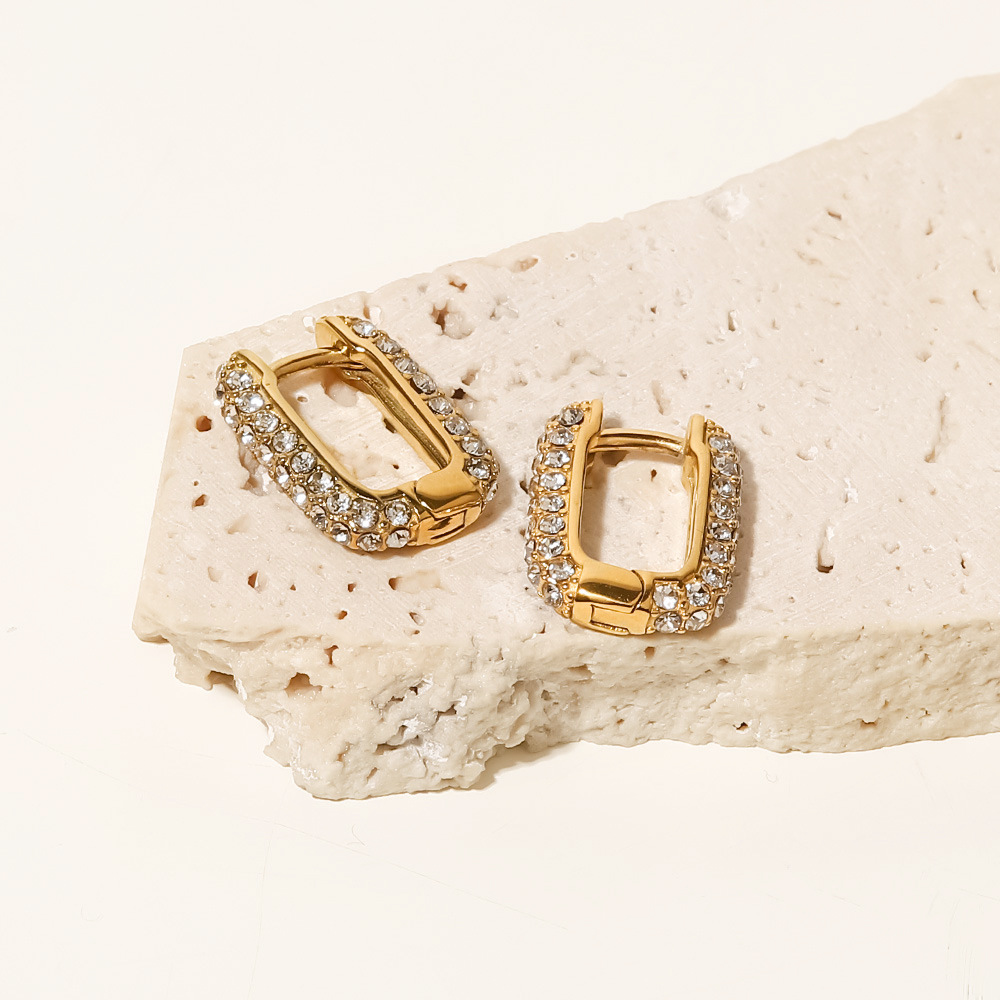 Fashion U Shape Titanium Steel Earrings Inlay Zircon Stainless Steel Earrings 1 Pair