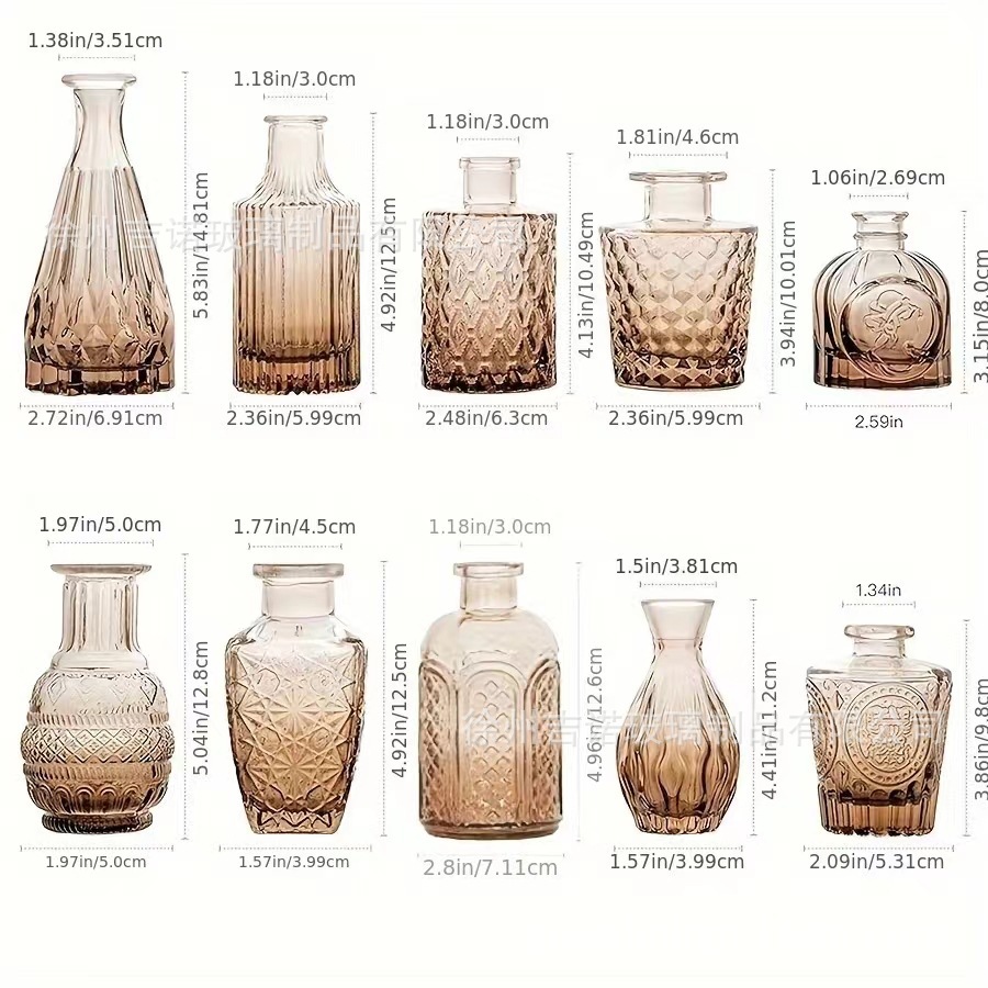 Luz de lujo simple retro mini jarrón de vidrio en vidrio de viento pequeño jarrón de flores flores flores secas flores decoración de oficina