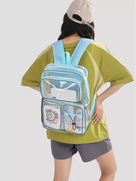 Cross-Border Fashion Trendy Pvc Transparent Backpack Student Schoolbag Large Capacity Multi-Pocket Youth Backpack