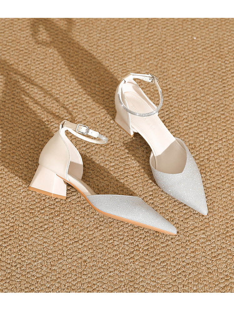 Sandal cao gót nữ mũi nhọn đính đá hở mũi kiểu Pháp — IE91 Hạnh chi tiết 15