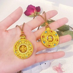 古法砂金滴膠可转动八宝羅盤ペンダント 女性用新中式毛衣チェーン回転式ひょうたんペンダント