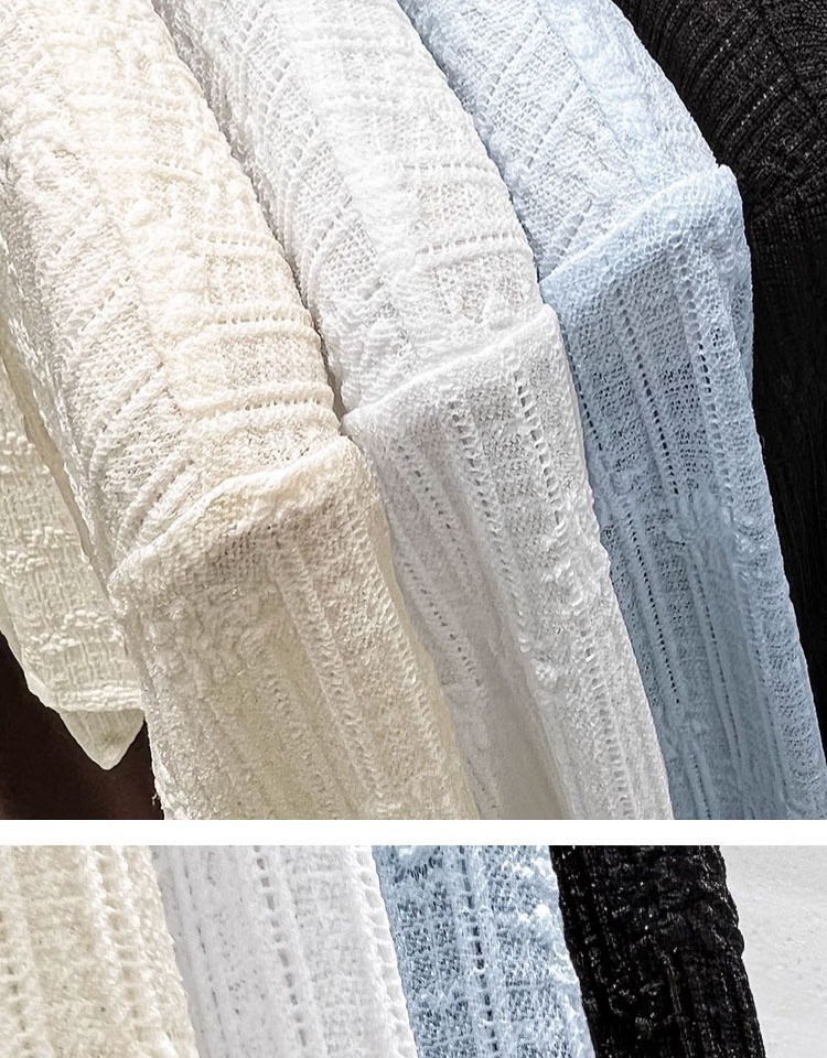 Bộ áo cardigan dệt kim lụa kết hợp váy hai dây ren chống nắng nữ — Màu xanh lam nhạt chi tiết 8