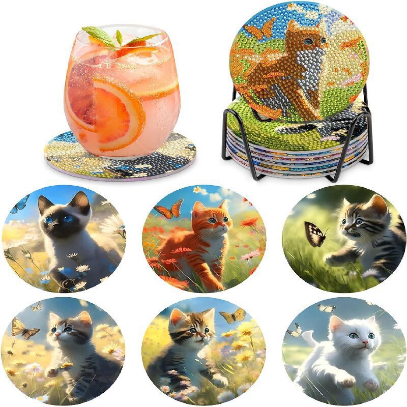Ventas transfronterizas calientes de 8 piezas de conjunto de cojín de taza de arte de diamante, con soporte, pequeño conjunto de pintura de diamante, adecuado para adultos