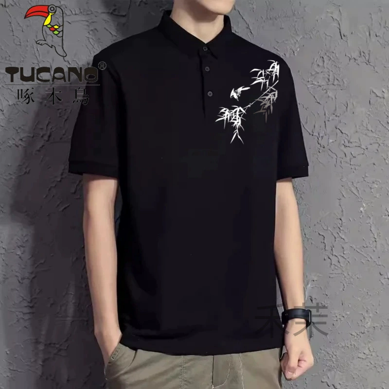 Мужская рубашка-поло Woodpecker с короткими рукавами, мужская летняя новая мужская одежда в китайском стиле, тонкая футболка с лацканами