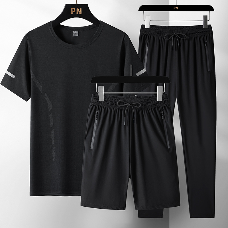 2024 verano ropa de hombre hielo deportivo conjunto casual hombre rápido secado conjunto de tres piezas fresco conjunto transpirable al por mayor
