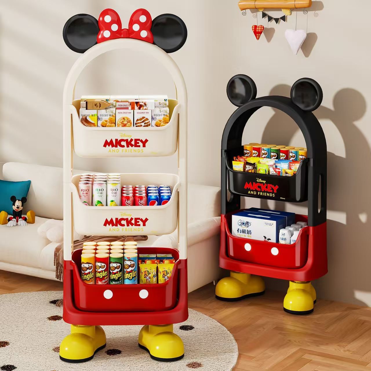 米奇卡通收纳架可移动客厅零食置物架多层宝宝玩具整理架子储物架