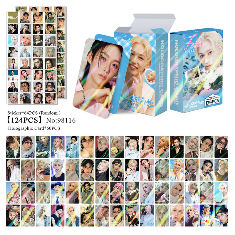 STRAYKID アルバム タータルチェーンカード ビッグヘッドステッカー 両面カラー印刷 LOMO カード フラッシュカード ホログラフィックカード 124 個|undefined