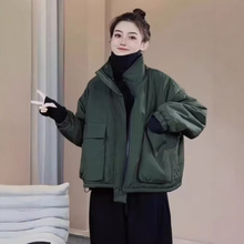 厂家直销欧货大口袋立领棉衣外套女25秋冬工装休闲百搭韩版棉服潮