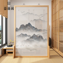 新中式实木屏风隔断客厅简约现代进门遮挡禅意山水可移动家用座屏