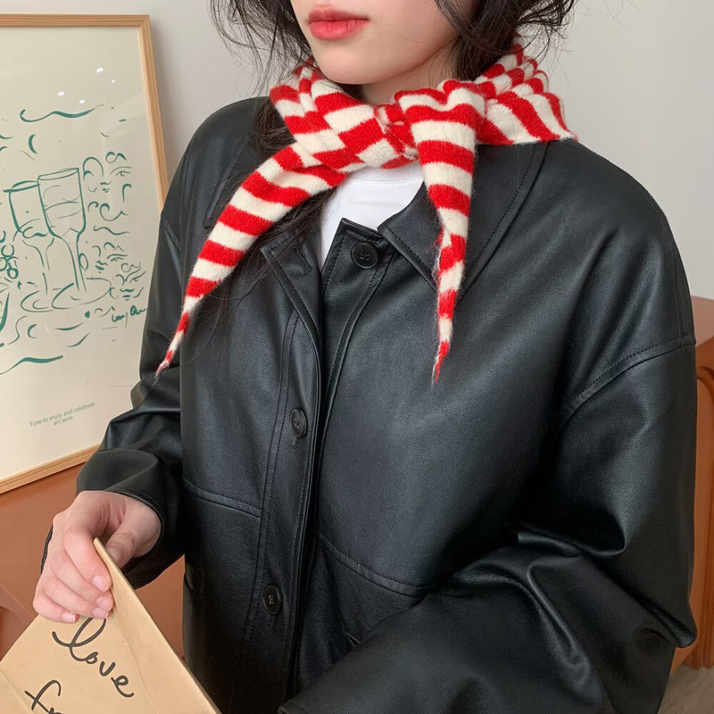 秋冬小三角巾条纹款针织围脖高级三角巾新款ins保暖韩国三角巾女|undefined