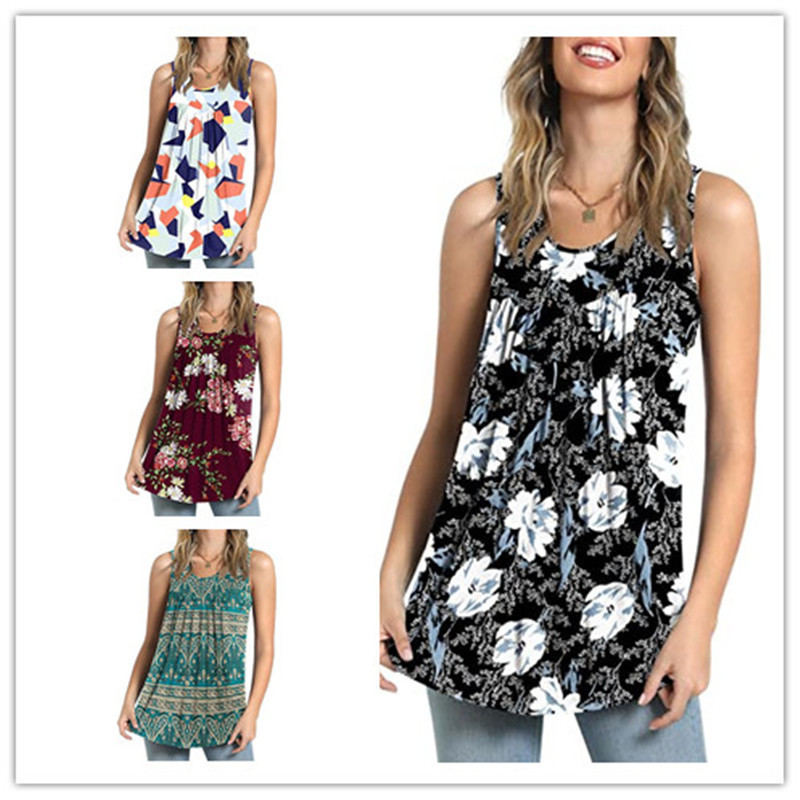 2025 Amazon European and American Cross-Border Women's New Summer Casual Sleeveless Vest Loose Waist Pleated Fashion