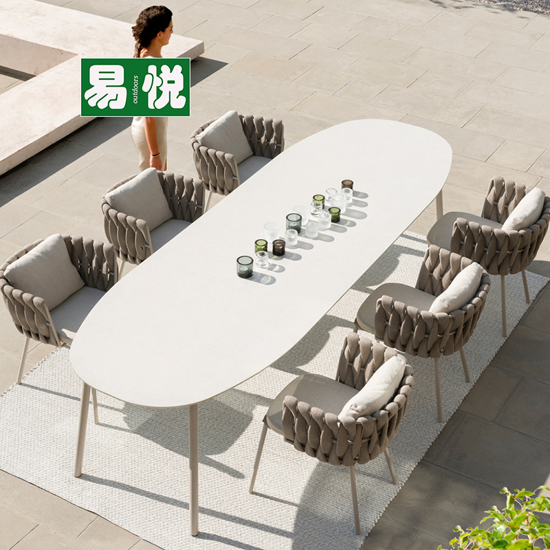 Mesa y silla de cordón al aire libre patio jardín balcón al aire libre mesa de comedor de hotel simple villa combinación silla de caña