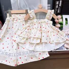 Ancorelala女童韩版波点套装2026夏新款韩版女孩背心阔腿裤两件套
