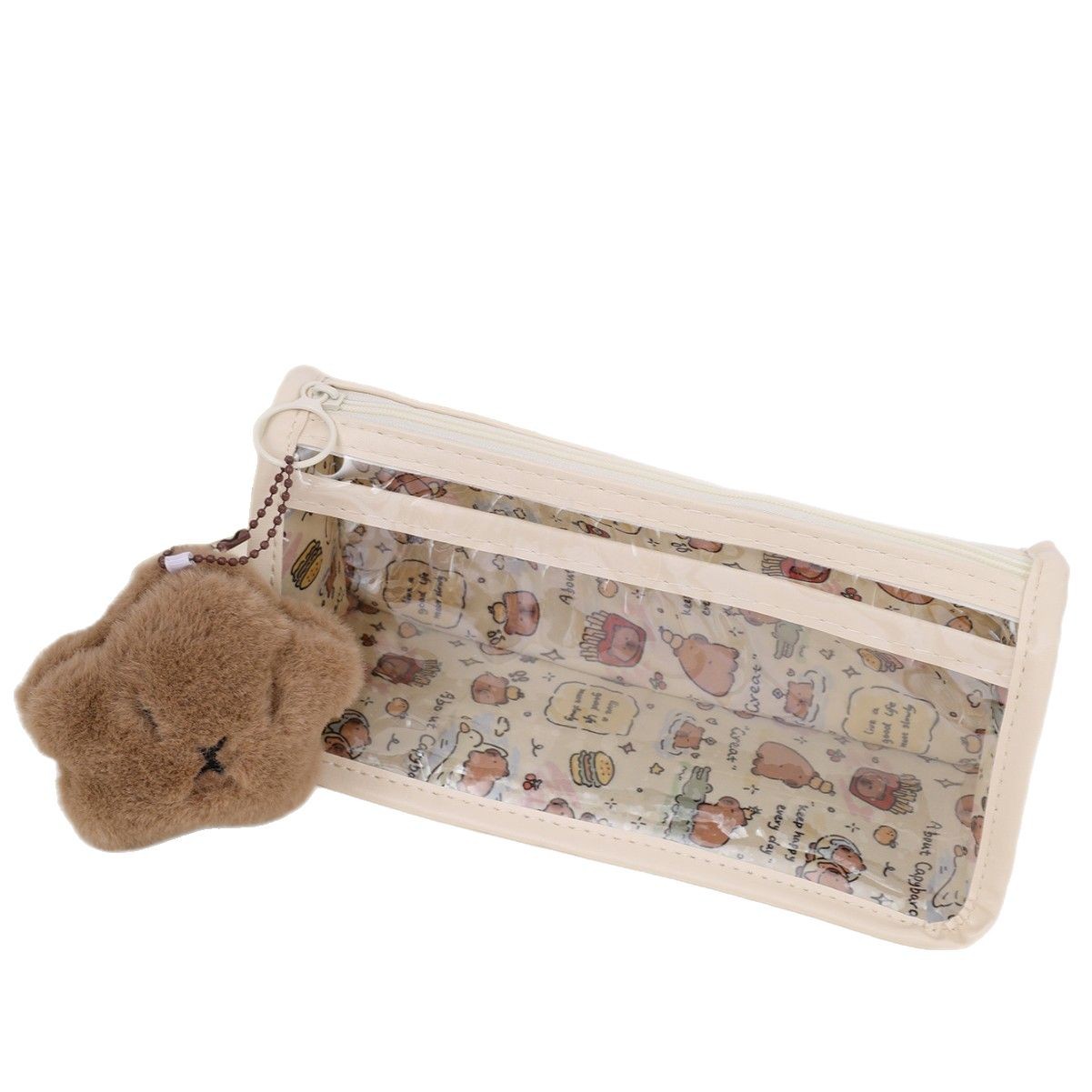 Kapibara transparente triángulo de gran capacidad bolsas de pluma de alto valor facial lindos corazones de chicas simples bolsas de almacenamiento de viento