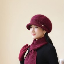 秋冬季新款老人帽女针织百搭保暖兔毛加厚时尚毛线盆帽奶奶款批发