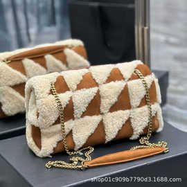 圣家 JAMIE风格新款羊羔毛配油蜡皮棕色麂皮配羊羔毛·中号25cm