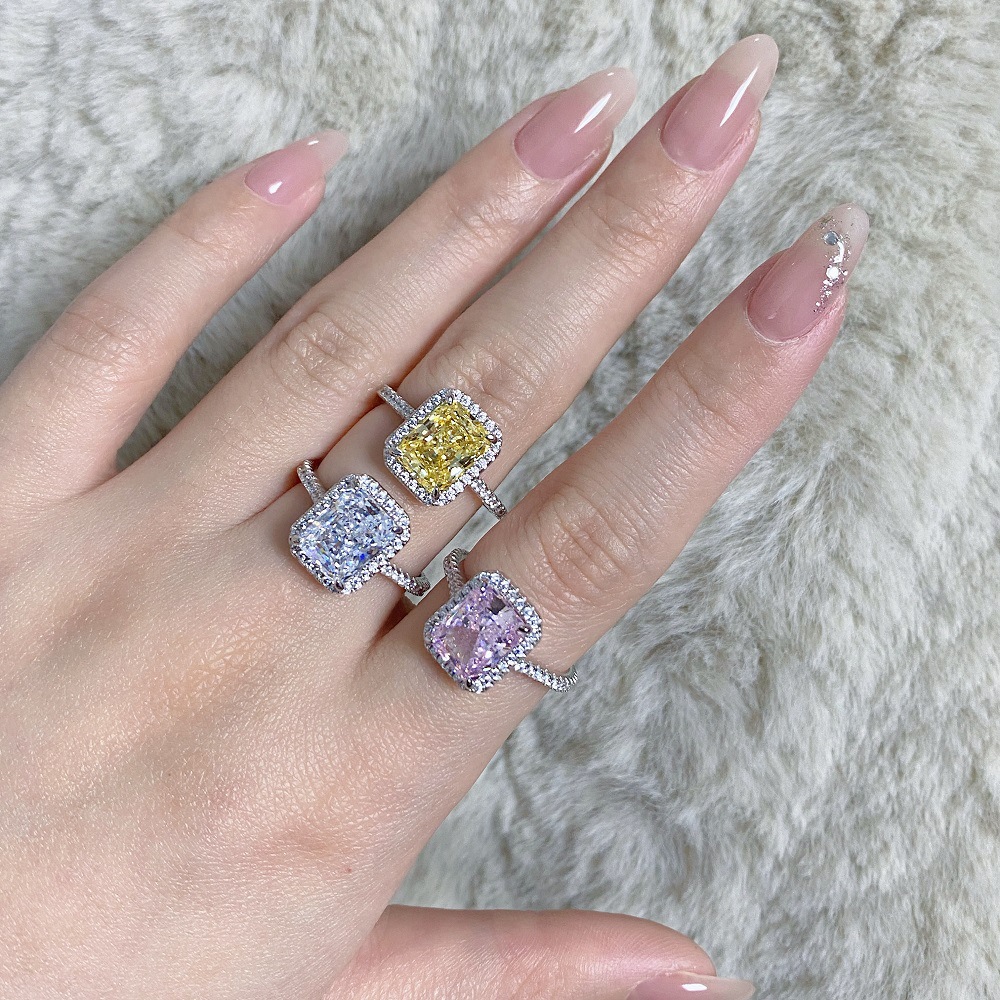 925 Sterling Silver Plating Inlay Square Zircon Rings display picture 3