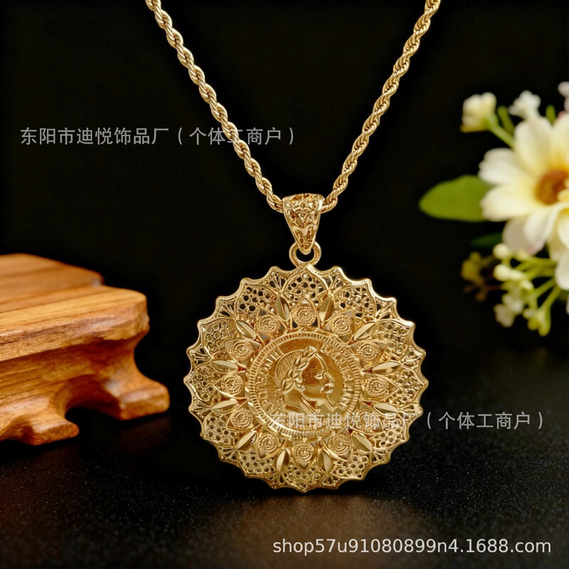 Middle East Algeria Morocco Napoleon Portrait Coin Round Cut Out Metal Necklace Bridal Wedding