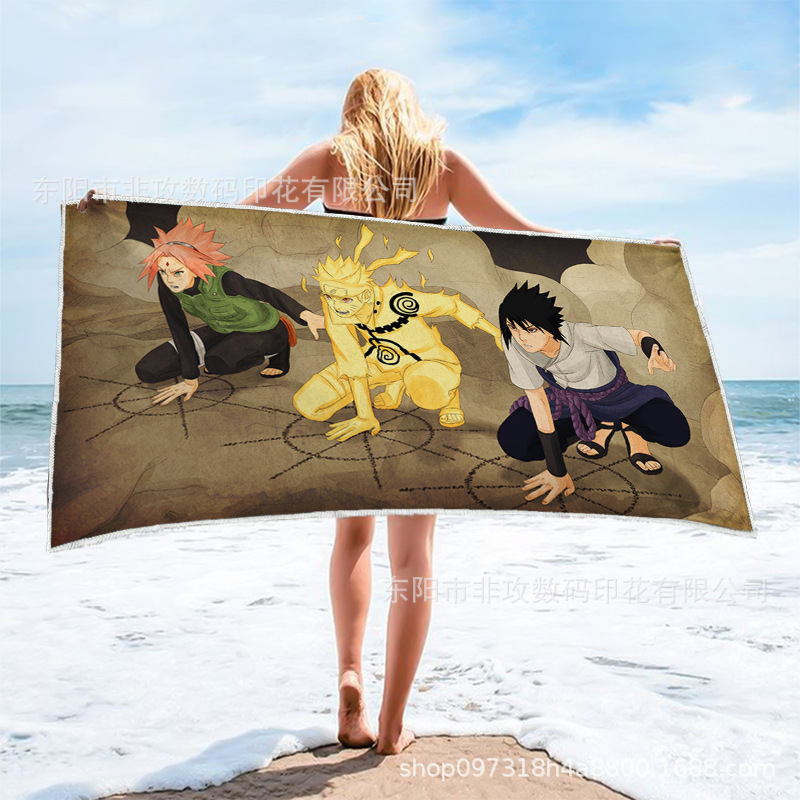 Hot Selling Day Long Painting Naruto Bath Towel Square Beach Towel Microfiber Quick-drying Printed Towel