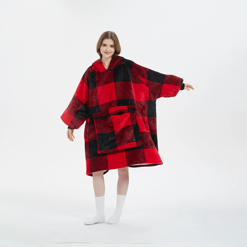  usb heated hooded wearable blanket, 3-zone heating, thickened large size, 5v 2a