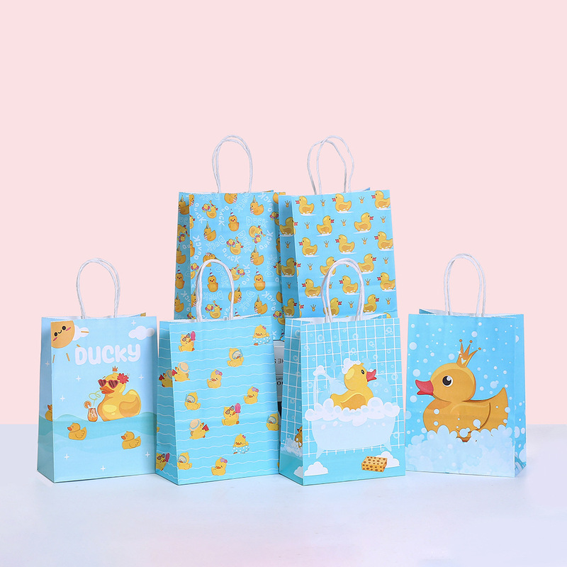 Children's New Clothing Packaging Bag Little Duck Handbag Printed Bath Duck Gift Bag Kraft Paper Little Yellow Duck Paper