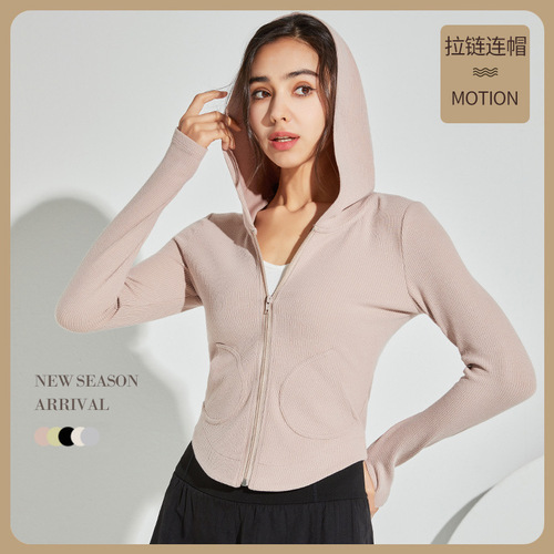 Yujia 2024 Spring New Sports Jacket Women's Lulu Yoga Wear Running Hooded Quick-Drying Clothing Long-Sleeved Fitness Wear