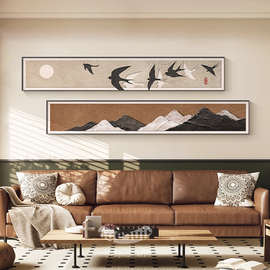 2024复古细窄新款古风长条拉德美客厅装饰画中横版沙发背景墙挂画