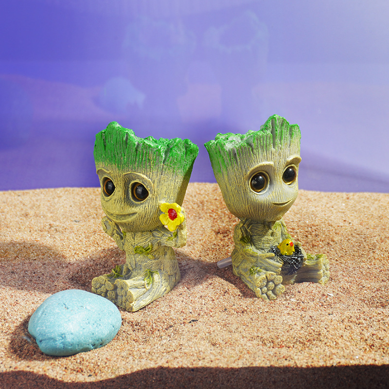 Tanque de peces acuario resina árbol hombre decoración refugio casa decoración sumergido Marvel Grut Groot Fish Tank paisaje