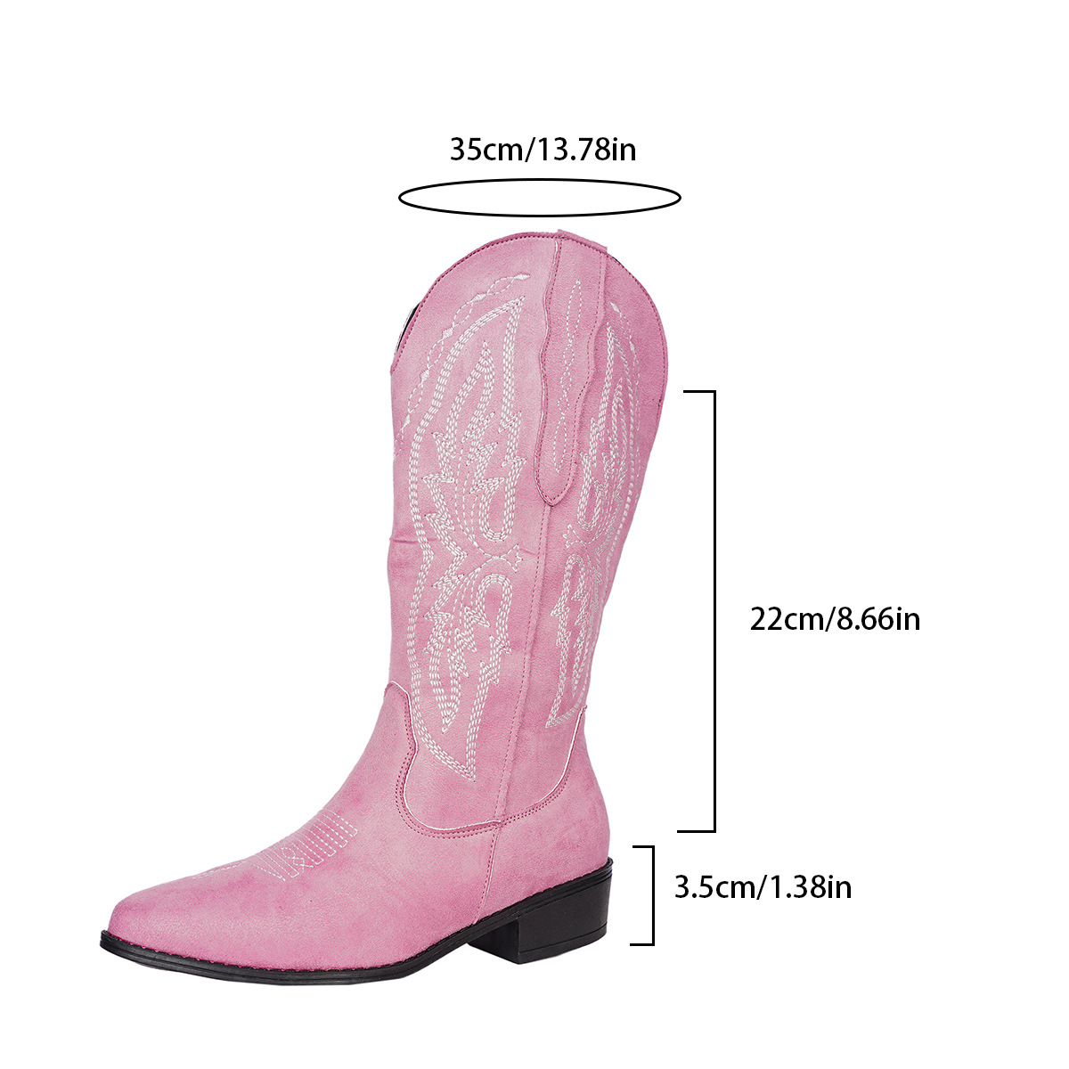 Women's Pointed Toe Embroidered Slip-On Boots Winter Plus Size Chunky Heel Suede Ethnic Riding Boots_voghion.com