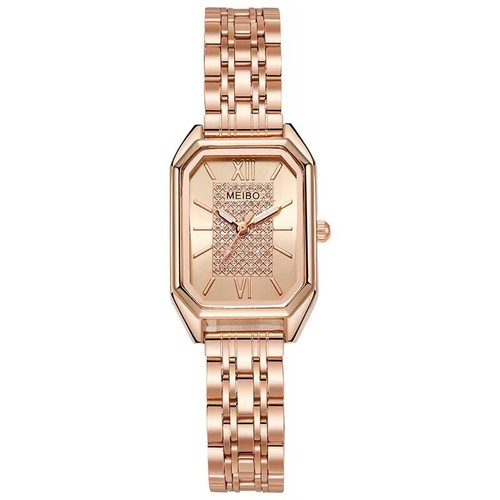  New Casual Fashion Steel Band Diamond Ladies Watch Square Roman Numeral Starry Student Quartz Watch