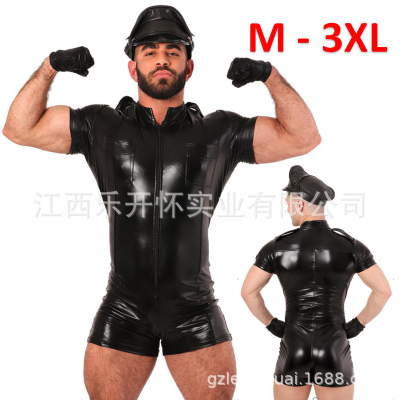 Wholesale Sexy Men's Patent Leather Sexy Underwear One-piece Leggings Nightclub Stage Costume Performance Set N804