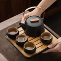 日式黑陶功夫茶具小套装禅意提梁壶茶壶陶瓷家用喝茶简约一壶四杯