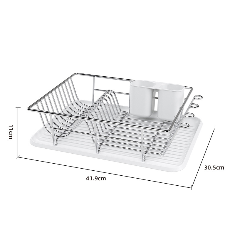 Cocina de una sola capa de galvanoplastia de acero inoxidable recipiente de drenaje estante multi-funcional integrado portavasos encimera del hogar vajilla rack de almacenamiento