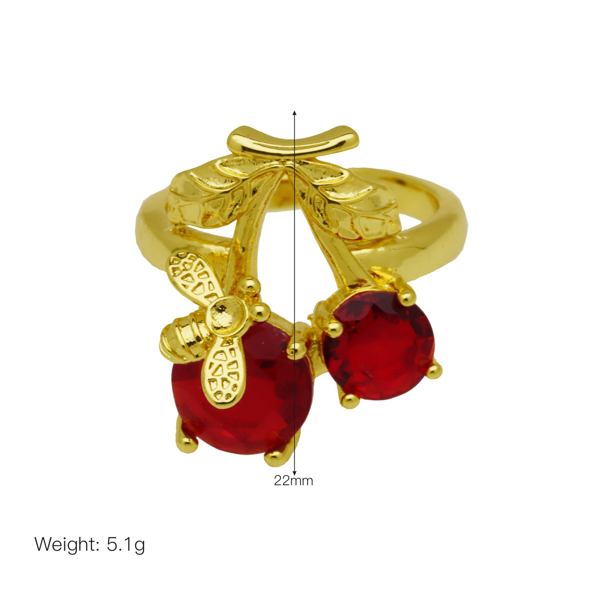 Zircon Inlay Material Open Rings Classification Wholesale Jewelry Retro Classic Style Cherry Copper Zircon 18K Gold Plated Open Rings