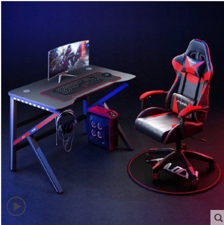 E-sports table and chair combination computer table desktop desk game competitive racing chair with RGB light with desk integrated