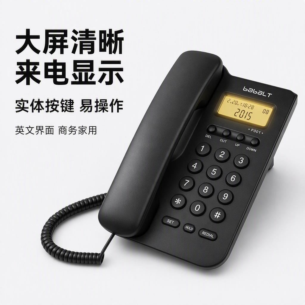 Large screen display F001-1 caller ID telephone, English landline phone, battery-free, for home and office use.