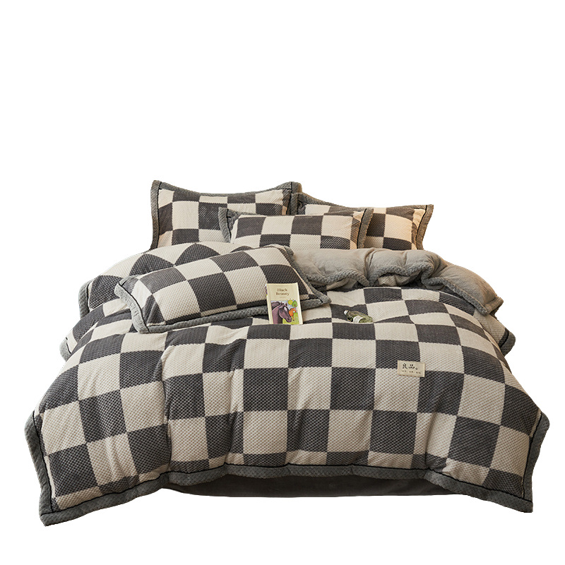 Nueva funda de edredón de terciopelo de leche de una sola pieza cubierta de edredón de terciopelo de coral de doble cara de invierno sábana de tres piezas de cuatro piezas 150x200x230