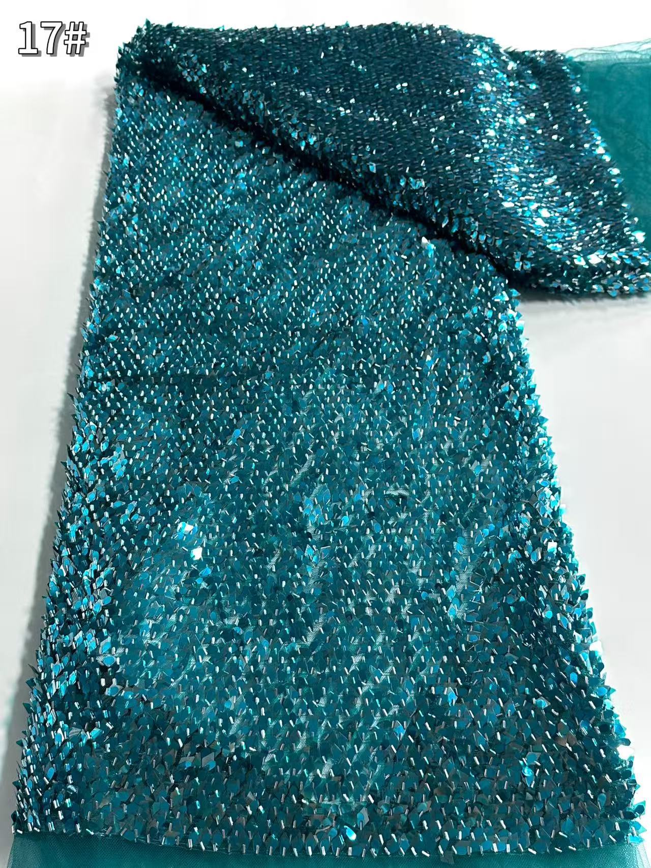 African Beaded Lace Fabric Lentejuelas bordado de lentejuelas tela de malla de escamas de la industria pesada