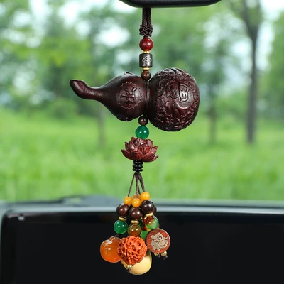 Peach Wood Gourd Beaded Pendant Car hanging - peace-is-blessing-mahogany-beaded-gourd-pendant