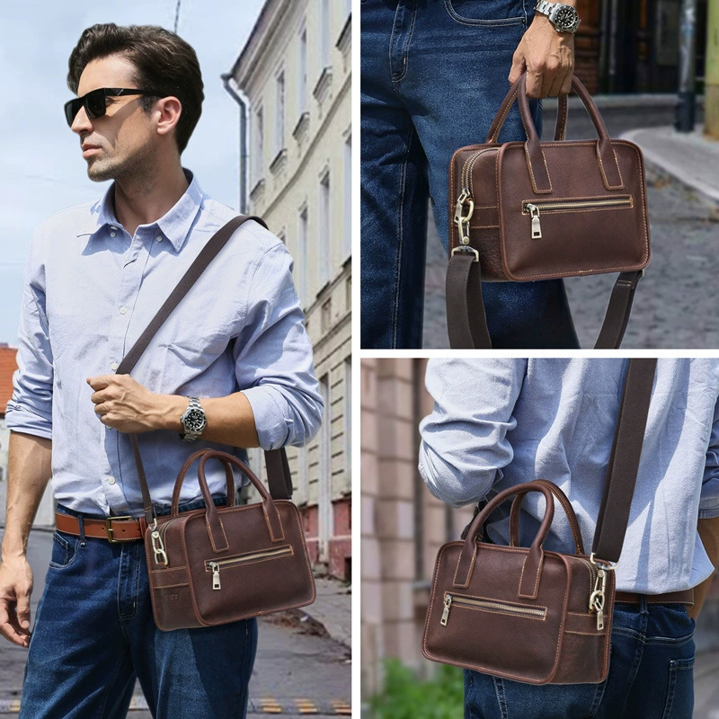 黑天使 Leather universal retro organizer bag for men and women, one-shoulder bag, cowhide, genuine leather