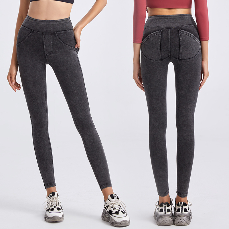 Transfronterizo nueva cintura alta adelgazamiento cadera levantamiento yoga jeans mujeres apretado estiramiento bolsillo deportes casual lápiz Pantalones