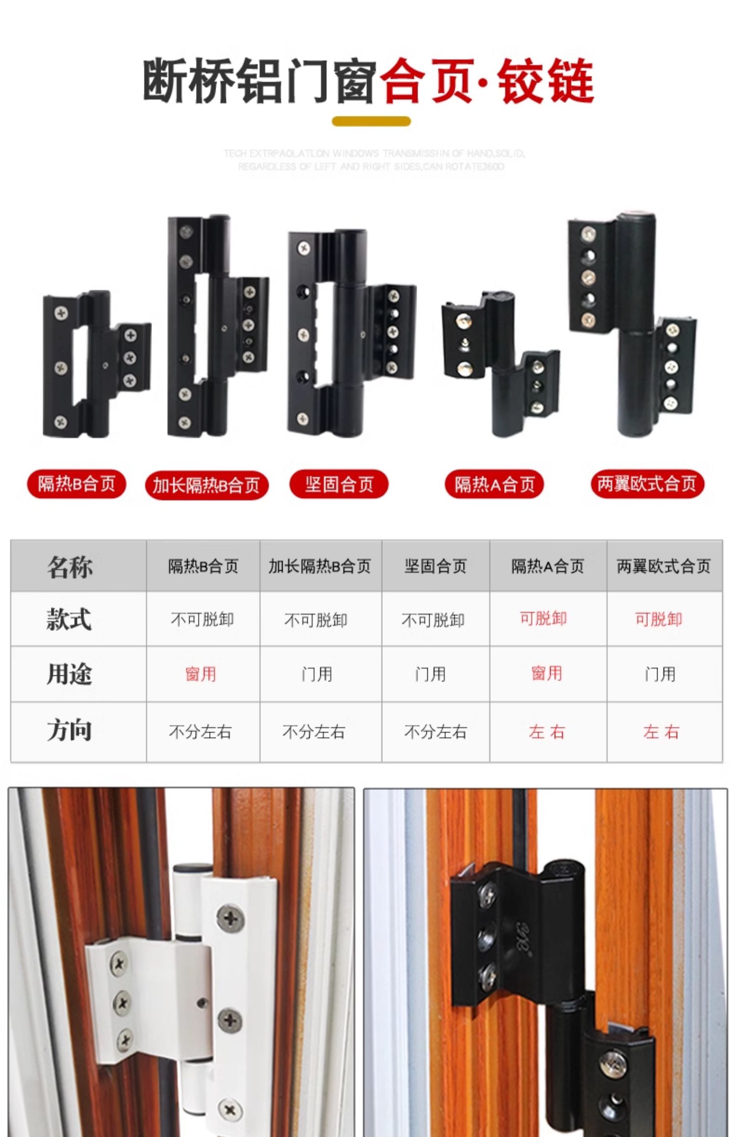 铝合金门窗合页 断桥隔热平开窗户铰链 欧标槽玻璃门五金折页雁冰-阿里巴巴