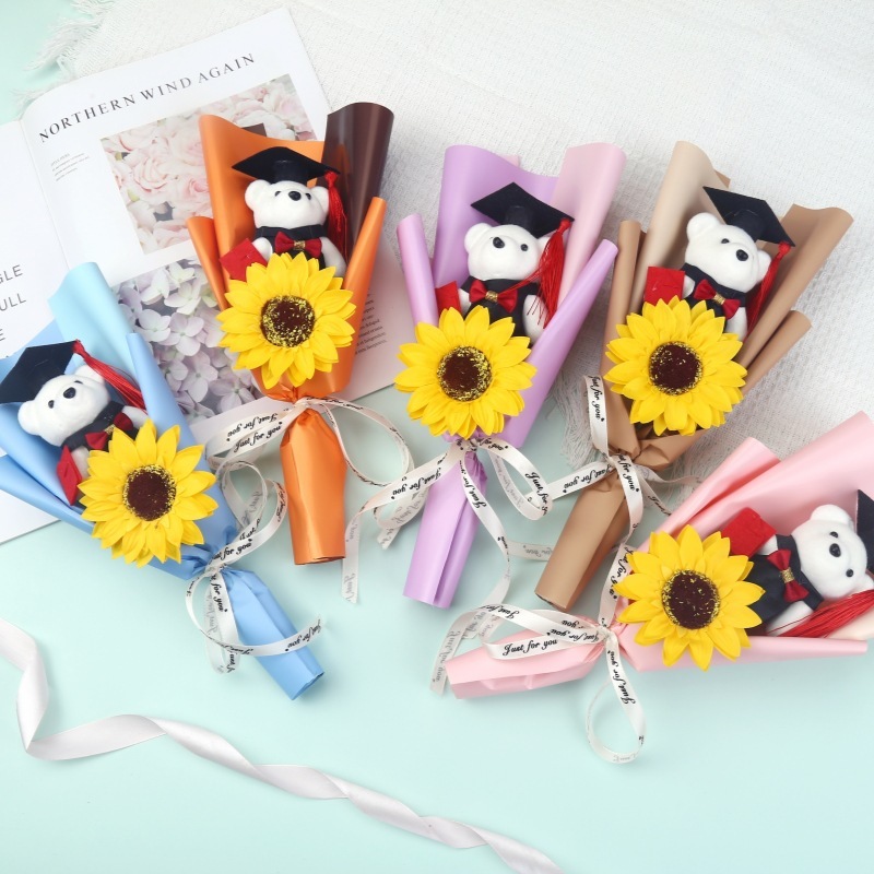 卒業漫画博士熊薔薇ヒマワリ花束恋人母教師の日創意プレゼントお土産|undefined