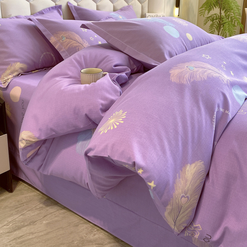 Sábanas de algodón para la piel, ropa de cama de cuatro estaciones, cubierta de edredón grueso de alta calidad, 100 algodón pulido, cuatro piezas