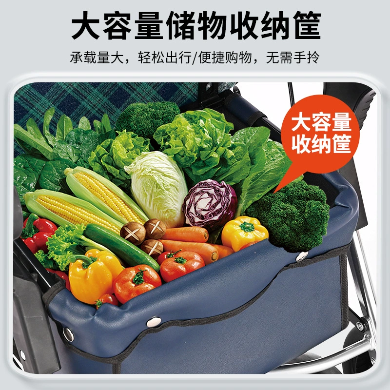 Grocery shopping cart, metal folding walker with seat, aluminum alloy