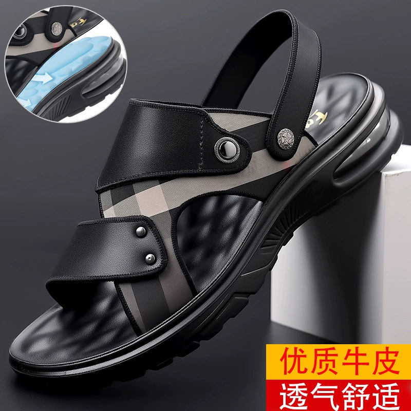 Мужские сандалии 2023 Новые сандалии и тапочки из мягкой кожи Летняя повседневная спортивная верхняя одежда с мягкой подошвой Пляжная обувь на воздушной подушке для мужчин